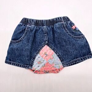 Vintage OshKosh B'gosh Denim Skort Patchwork Floral Bloomers Size 3-6 Months